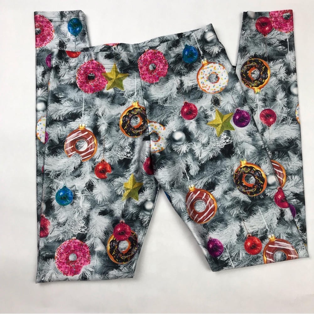 Terez Girl's Christmas and Donut Ornament Leggings, Size Large